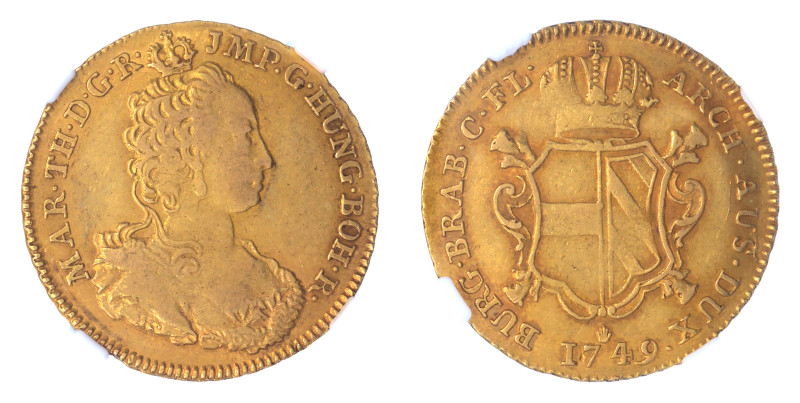 Austrian Netherlands 1749, 1/2 Souverain d'Or, Antwerp.

Graded AU 50 by NGC. 

...