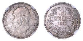 Bulgaria 1912, 50 Stotinki.

Graded MS 63 by NGC. Only 5 coins graded higher by NGC.

KM-30