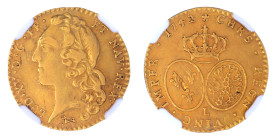 France 1742L, 1/2 Louis d'Or

Graded AU 50 by NGC. 1 year type coin from this mint; nice surfaces; mintage 4,904.

KM-517.3