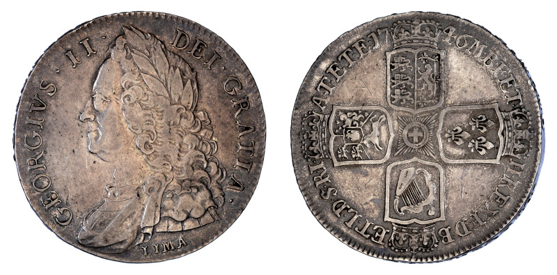 Great Britain 1746 LIMA, George II, D. Nono, 1 Crown, VF details. Very light gra...