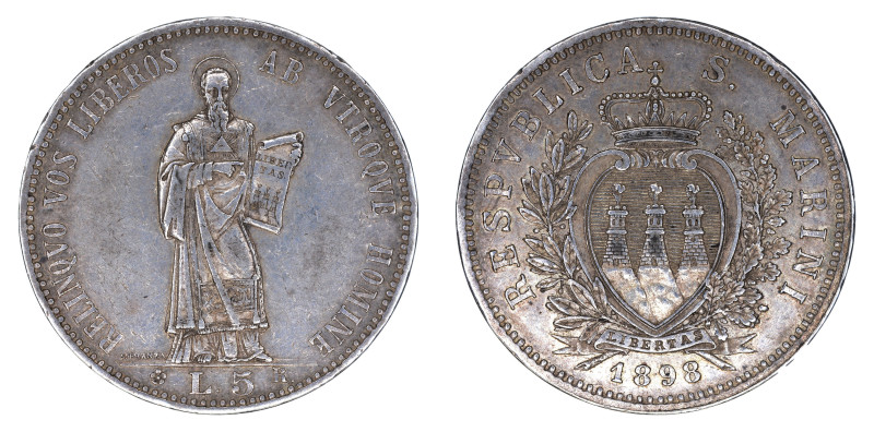 San Marino 1898 R, 5 Lire. EF condition.



KM-6