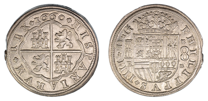 1660 BR crosses flank 8, 8 Reales (Ag), Segovia. 

Well struck with strong detai...