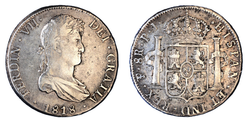 Bolivia, Potosí, 1818 PJ, 8 Reales. AVF condition.

KM-84