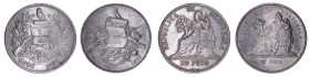 Guatemala, 2 coin lot, 1 Peso. 

1 Peso 1873 P, fineness 0900 Error. EF-AU condition. KM-197.1

1 Peso 1896, EF condition. KM-210.