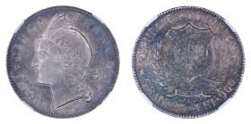Dominican Republic 1891A, 5 Francos.

Graded AU 53 by NGC. Lustre shows through old cabinet toning.

Km-12