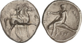 Ancient Greece
Nomos. 302-280 a.C. TARENTUM. CALABRIA. Anv.: Joven a caballo a derecha, sosteniendo riendas y coronando caballo; debajo leyenda. Rev....