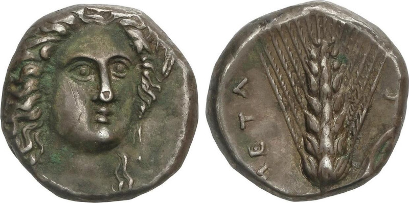 Ancient Greece
Estátera. 330-290 a.C. METAPONTO. LUCANIA. Anv.: Cabeza de Demét...