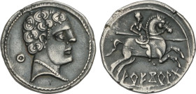 Celtiberian Coins
Denario. 150-20 a.C. ARECORATAS (ÁGREDA, Soria). Anv.: Cabeza imberbe a derecha, detrás letra ibérica Cu con punto central. Rev.: J...