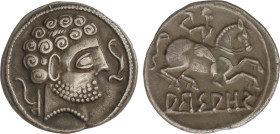Celtiberian Coins
Denario. 120-80 a.C. ARSAOS (Zona de NAVARRA). Anv.: Cabeza barbada a derecha, delante delfín, detrás arado. Rev.: Jinete con dardo...