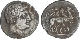 Celtiberian Coins
Denario. 120-20 a.C. CESE (TARRAGONA). Anv.: Cabeza masculina a derecha. Rev.: Jinete con palma a derecha conduciendo un segundo ca...