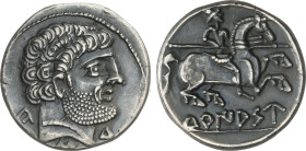 Celtiberian Coins
Denario. 120-20 a.C. TURIASO (TARAZONA, Zaragoza). Anv.: Cabeza grande barbada a derecha con letras ibéricas Ca, S y Tu. Rev.: Jine...