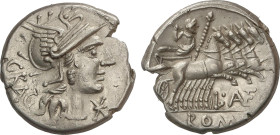 Roman Coins
Denario. 136 a.C. ANTESTIA. L. Antestius Gragulus. Anv.: Cabeza de Roma a derecha, delante *, detrás GRAG. Rev.: Júpiter en cuadriga a de...