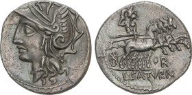 Roman Coins
Denario. 104 a.C. APPULEIA. Lucius Appuleius Saturninus. Anv.: Cabeza de Roma a izquierda. Rev.: Saturno en cuadriga a derecha, debajo R....