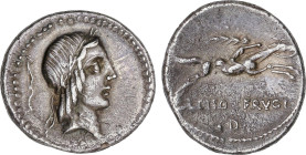 Roman Coins
Denario. 90-89 a.C. CALPURNIA. L. Calpurnius Piso Frugi. Anv.: Cabeza laureada de Apolo a derecha, detrás arco. Rev.: Jinete galopando a ...
