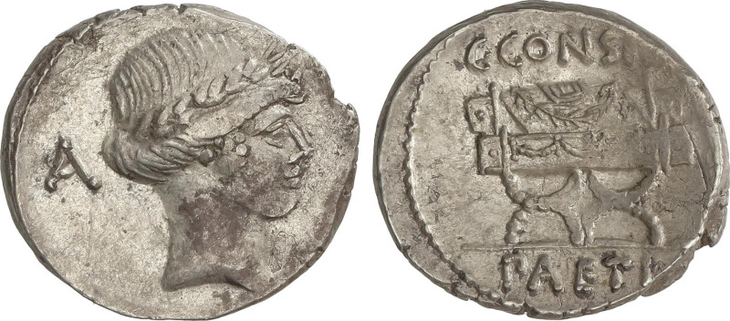 Roman Coins
Denario. 46 a.C. CONSIDIA. C. Considius Paetus. Anv.: Cabeza laurea...