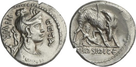 Roman Coins
Denario. 68 a.C. HOSIDIA. C. Hosidius C.f. Geta. Anv.: Busto diademado de Diana con arco y carcaj a derecha, a su espalda: GETA-III VIR. ...