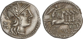 Roman Coins
Denario. 132 a.C. MAENIA. Publius Maenius Antiacus. Anv.: Cabeza de Roma a derecha, detrás X. Rev.: Victoria en cuadriga a derecha, debaj...