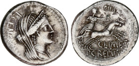 Roman Coins
Denario. 88 a.C. MARCIA. L. Marcius Censorinus. Anv.: Cabeza de Venus velada y diademada a derecha, detrás L. CENSORIN. Rev.: Venus en bi...