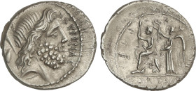 Roman Coins
Denario. 59 a.C. NONIA. M. Nonius Sufenas. Anv.: Cabeza de Saturno a derecha entre vaso, arpa, SC y SVFENAS. Rev.: Roma sentada a izquier...