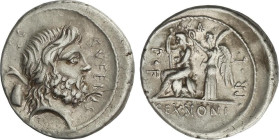 Roman Coins
Denario. 59 a.C. NONIA. M. Nonius Sufenas. Anv.: Cabeza de Saturno a derecha, detrás arpa y vaso? S.C. y SVFENAS. Rev.: Roma sentada a iz...