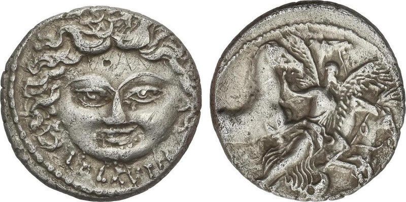 Roman Coins
Denario. 47 a.C. PLAUTIA. L. Plautius Plancus. Anv.: Máscara de la ...