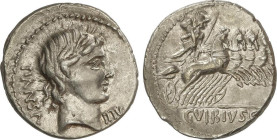 Roman Coins
Denario. 90 a.C. VIBIA. C. Vibius C. f. Pansa. Anv.: Cabeza laureada de Apolo a derecha, entre PANSA y IIIV. Rev.: Minerva en cuadriga a ...
