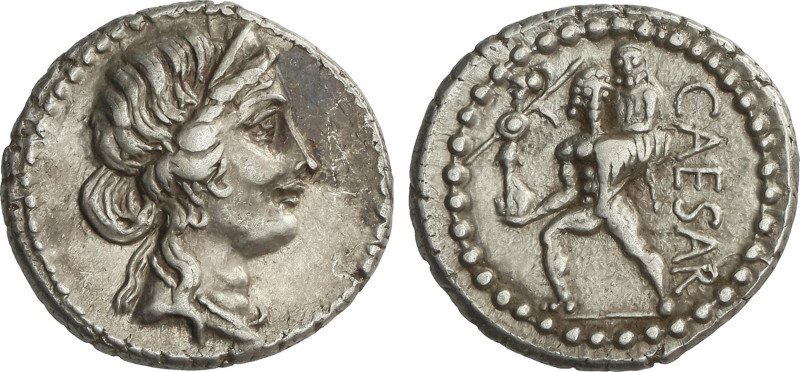 Roman Coins
Denario. 47-46 a.C. JULIO CÉSAR. GALIA. Anv.: Cabeza diademada de V...