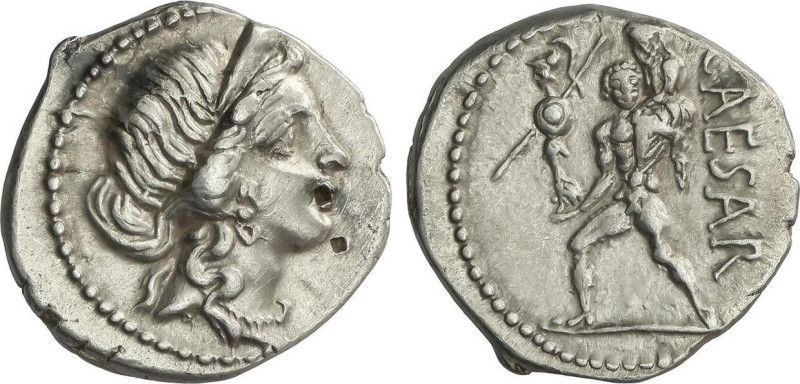 Roman Coins
Denario. 47-46 a.C. JULIO CÉSAR. GALIA. Anv.: Cabeza diademada de V...