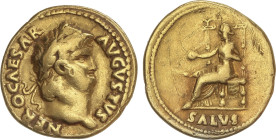 Roman Coins
Áureo. 66-68 d.C. NERÓN. Anv.: NERO CAESAR AVGVSTVS. Cabeza laureada de Nerón a derecha. Rev.: SALVS. La Salud sentada a izquierda con pá...