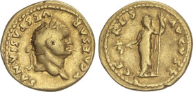 Roman Coins
Áureo. 77-78 d.C. TITO. Anv.: T. CAESAR VESPASIANVS. Busto laureado a derecha. Rev.: CERES AVGVST. Ceres en pie a izquierda con espigas y...