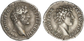 Roman Coins
Denario. 140 d.C. ANTONINO PÍO y MARCO AURELIO. Anv.: ANTONINVS AVG.PIVS P. P. TR. P. COS. III. Cabeza de Antonino Pío a derecha. Rev.: A...