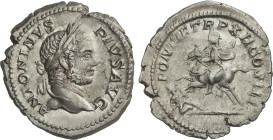 Roman Coins
Denario. 201-210 d.C. CARACALLA. Anv.: ANTONINVS PIVS AVG. Cabeza laureada a derecha. Rev.: PONTIF TR P XII COS III. Caracalla galopando ...