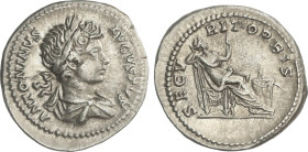 Roman Coins
Denario. 199-201 d.C. CARACALLA. Anv.: ANTONINVS AVGVSTVS. Busto laureado a derecha. Rev.: SECVRIT. ORBIS. Seguridad sentada a derecha. 3...