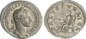 Roman Coins
Denario. 217-218 d.C. MACRINO. Anv.: IMP. C. M. OPEL. SEV. MACRINVS AVG. Busto laureado a derecha. Rev.: SALVS PVBLICA. Salud sentada a i...