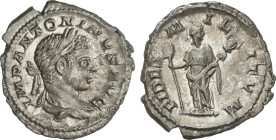 Roman Coins
Denario. 219 d.C. HELIOGÁBALO. Anv.: IMP. ANTONINVS AVG. Busto laureado. Rev.: FIDES MILITVM. Fe en pie de frente cabeza a derecha, con v...