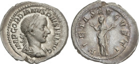 Roman Coins
Denario. 240-244 d.C. GORDIANO III. Anv.: IMP. GORDIANVS PIVS FEL. AVG. Busto laureado a derecha. Rev.: PIETAS AVGVSTI. Piedad en pie a i...