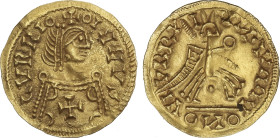 Visigothic Coins
Triente tipo curru. LEOVIGILDO (572-586 d.C.). TOLEDO?. Anv.: CVRRIO - OIRRVS. Busto diademado a derecha. Rev.: VI – VRRV – I – VN?V...
