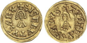 Visigothic Coins
Triente. SISEBUTO (612-621 d.C.). ELVORA (Lusitania). Anv.: +SISEBVTVS Rex´ +. Rev.: +TVS ELVORAI IVS. 1,46 grs. AU. RARA. Miles-191...