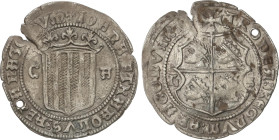 Spanish Monarchy
1 Real. 1___. ZARAGOZA. Anv.: Escudo entre C-A. Rev.: Escudo entre L-S. 3,26 grs. Leyendas góticas, escudo con tres palos. (Grieta, ...