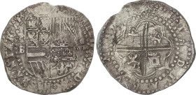 Spanish Monarchy
8 Reales. S/F. POTOSI. B. 26,77 grs. (Rayas en reverso). ESCASA. AC-672. MBC.