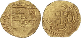 Spanish Monarchy
2 Escudos. S/F. SEVILLA. P tumbada. Anv.: S/P tumbada - Escudo - II. 6,70 grs. AC-Tipo 257. MBC+.