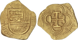 Spanish Monarchy
2 Escudos. S/F. SEVILLA. B. Anv.: S/B - Escudo - II vertical. Leyenda OMN(IVM). 6,70 grs. AC-1050. EBC.