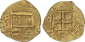Spanish Monarchy
2 Escudos. 1631. CARTAGENA DE INDIAS. E. Anv.: C/E - Escudo - II vertical. 6,77 grs. MUY RARA. AC-1759. EBC.