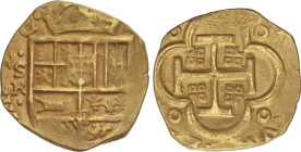 Spanish Monarchy
4 Escudos. Fecha no visible. SEVILLA. R. Anv.: S/R - Escudo - (IIII vertical). Rev.: Cuatro cuadraditos en los espacios de la cruz. ...
