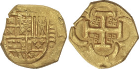 Spanish Monarchy
4 Escudos. Fecha no visible. (SEVILLA). (R). Anv.: (S/R) - Escudo -.IIII. Vertical. Rev.: Cuatro cuadraditos en los espacios de la c...