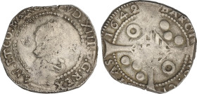 Spanish Monarchy
5 Rals. 1642. LLUIS XIII. BARCELONA. Anv.: LVD.XIII.D.G, REX.(FR)AN.ET.CO.BARCI. Rev.: BARCI-NO.CI-VITAS-1642. Anillos en 1/4. 11,83...