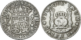 Spanish Monarchy
8 Reales. 1751. MÉXICO. M.F. 26,60 grs. Columnario. (Oxidaciones limpiadas). AC-475. MBC.