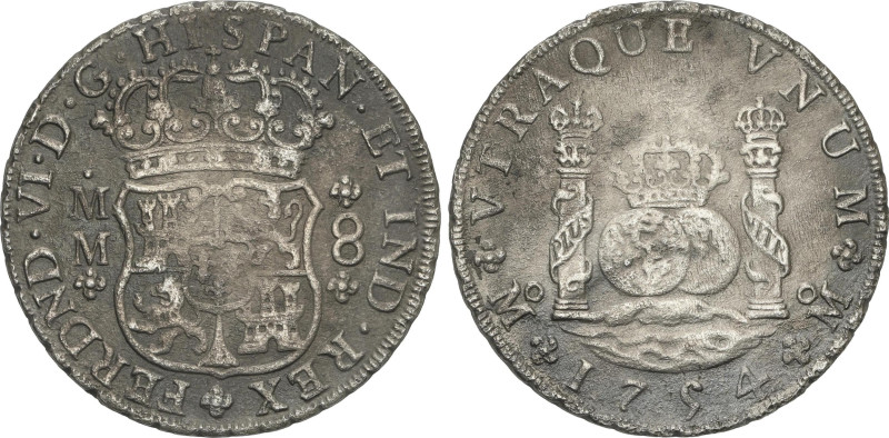 Spanish Monarchy
8 Reales. 1754. MÉXICO. M.M. 24,91 grs. Columnario. Coronas re...