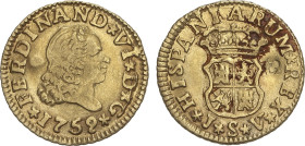 Spanish Monarchy
1/2 Escudo. 1759. SEVILLA. J.V. 1,74 grs. (Pequeño resello flor de 4 petalos y leves concreciones en reverso). AC-587. MBC+.
