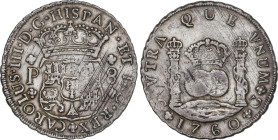 Spanish Monarchy
8 Reales. 1760. GUATEMALA. P. 26,91 grs. Columnario. (Rayas de ajuste). Ligera pátina. Ex Colección Virrey Amat. MUY RARA. AC-992; C...